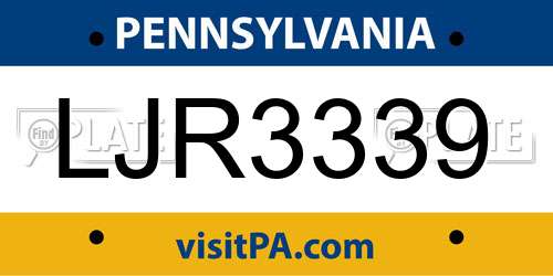 LJR3339 Pennsylvania License Plate