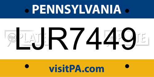 LJR7449 Pennsylvania License Plate