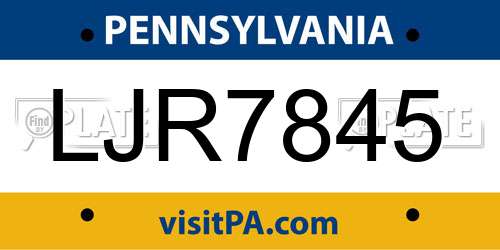 LJR7845 Pennsylvania License Plate
