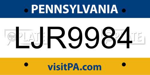 LJR9984 Pennsylvania License Plate