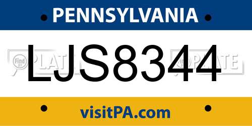 LJS8344 Pennsylvania License Plate