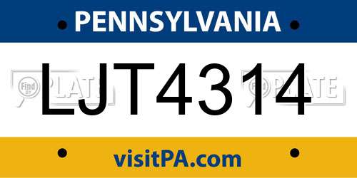 LJT4314 Pennsylvania License Plate
