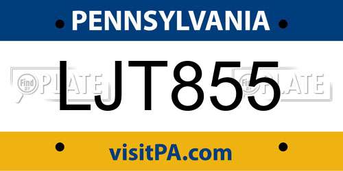 LJT855 Pennsylvania License Plate