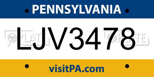 LJV3478 Pennsylvania License Plate