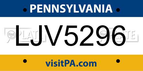 LJV5296 Pennsylvania License Plate