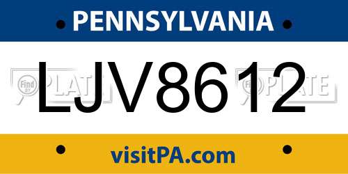 LJV8612 Pennsylvania License Plate