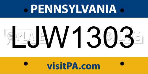 LJW1303 Pennsylvania License Plate