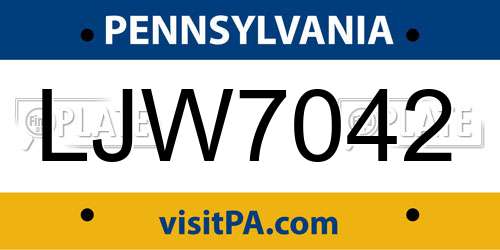 LJW7042 Pennsylvania License Plate