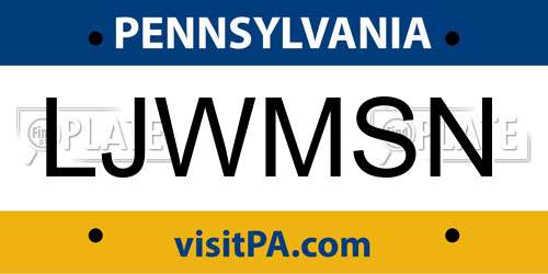 LJWMSN Pennsylvania License Plate