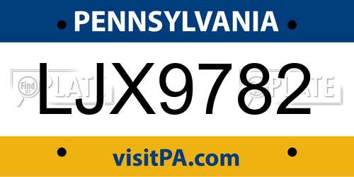 LJX9782 Pennsylvania License Plate
