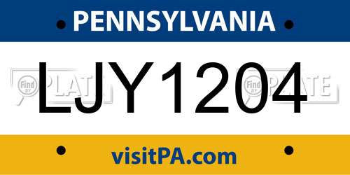 LJY1204 Pennsylvania License Plate