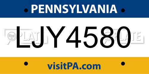 LJY4580 Pennsylvania License Plate