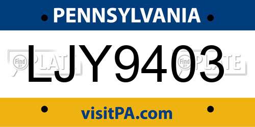 LJY9403 Pennsylvania License Plate