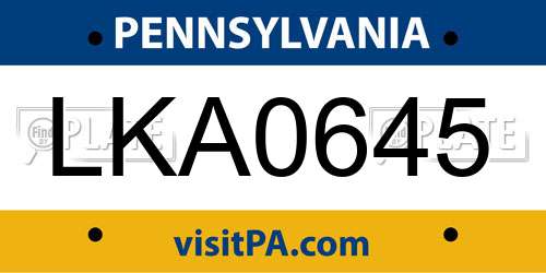 LKA0645 Pennsylvania License Plate