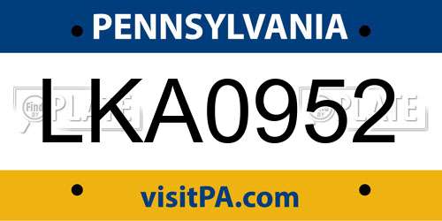 LKA0952 Pennsylvania License Plate