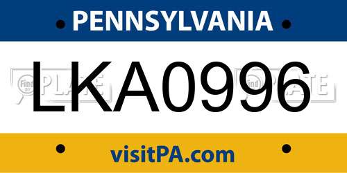LKA0996 Pennsylvania License Plate