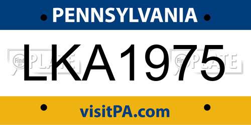 LKA1975 Pennsylvania License Plate