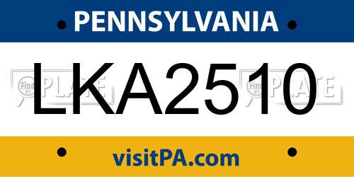 LKA2510 Pennsylvania License Plate