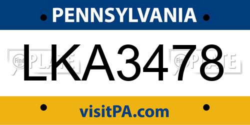 LKA3478 Pennsylvania License Plate