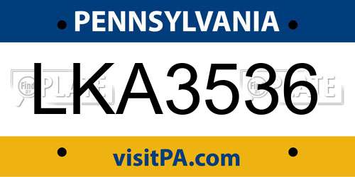 LKA3536 Pennsylvania License Plate