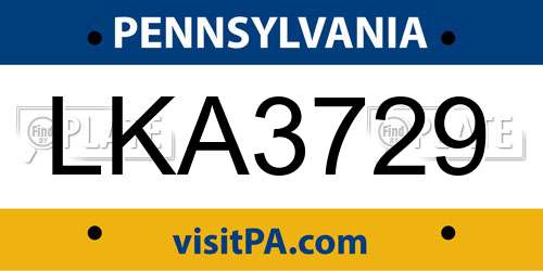 LKA3729 Pennsylvania License Plate