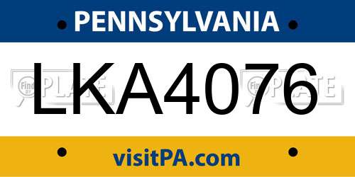 LKA4076 Pennsylvania License Plate