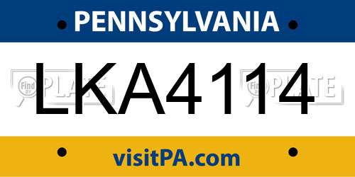 LKA4114 Pennsylvania License Plate