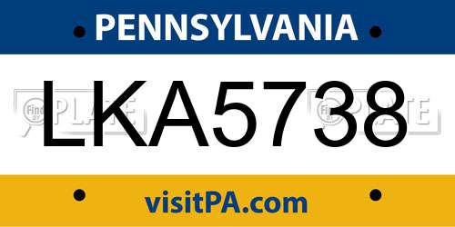 LKA5738 Pennsylvania License Plate