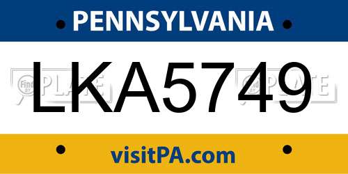 LKA5749 Pennsylvania License Plate