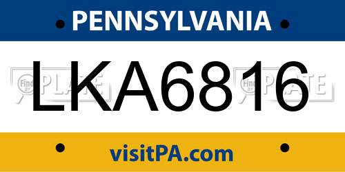 LKA6816 Pennsylvania License Plate