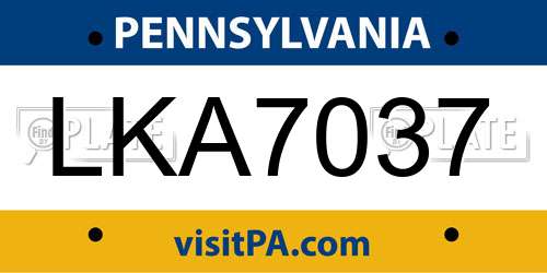 LKA7037 Pennsylvania License Plate