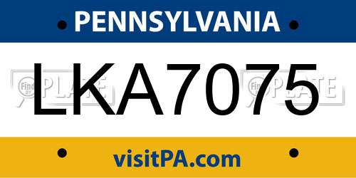 LKA7075 Pennsylvania License Plate