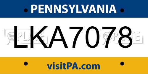 LKA7078 Pennsylvania License Plate