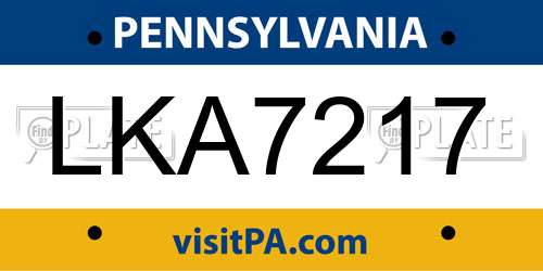 LKA7217 Pennsylvania License Plate