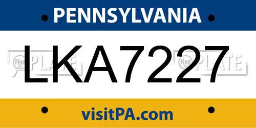LKA7227 Pennsylvania License Plate