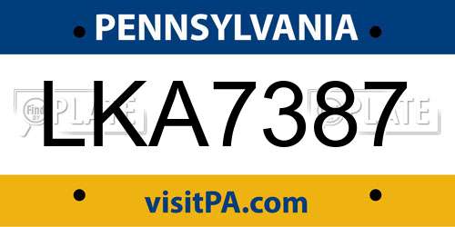 LKA7387 Pennsylvania License Plate