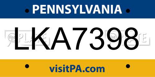 LKA7398 Pennsylvania License Plate