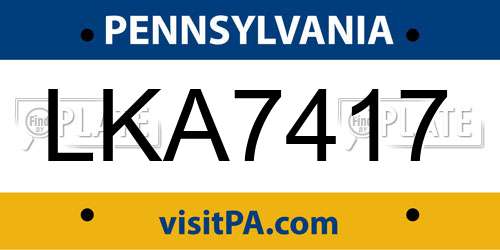 LKA7417 Pennsylvania License Plate
