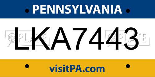 LKA7443 Pennsylvania License Plate