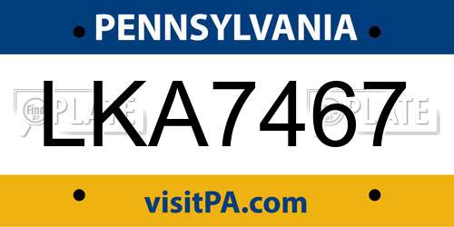LKA7467 Pennsylvania License Plate