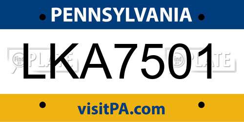 LKA7501 Pennsylvania License Plate