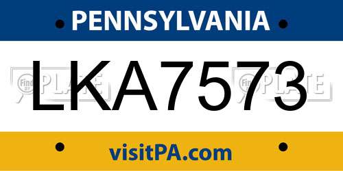 LKA7573 Pennsylvania License Plate