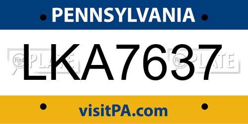 LKA7637 Pennsylvania License Plate