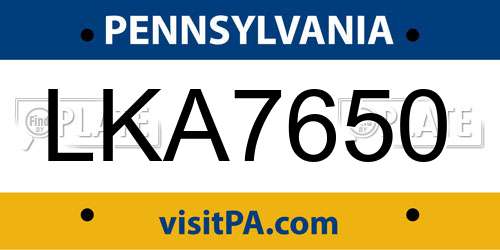 LKA7650 Pennsylvania License Plate