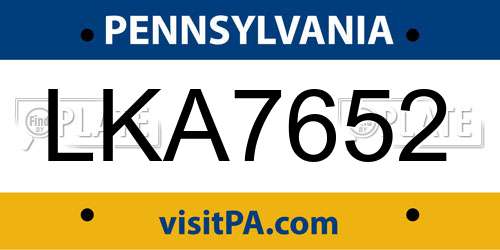 LKA7652 Pennsylvania License Plate
