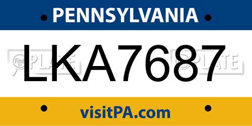 LKA7687 Pennsylvania License Plate