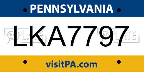 LKA7797 Pennsylvania License Plate