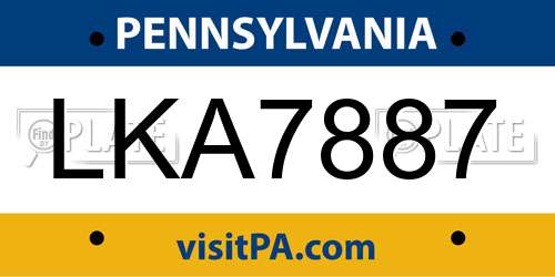 LKA7887 Pennsylvania License Plate