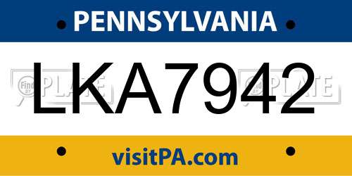 LKA7942 Pennsylvania License Plate