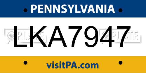 LKA7947 Pennsylvania License Plate